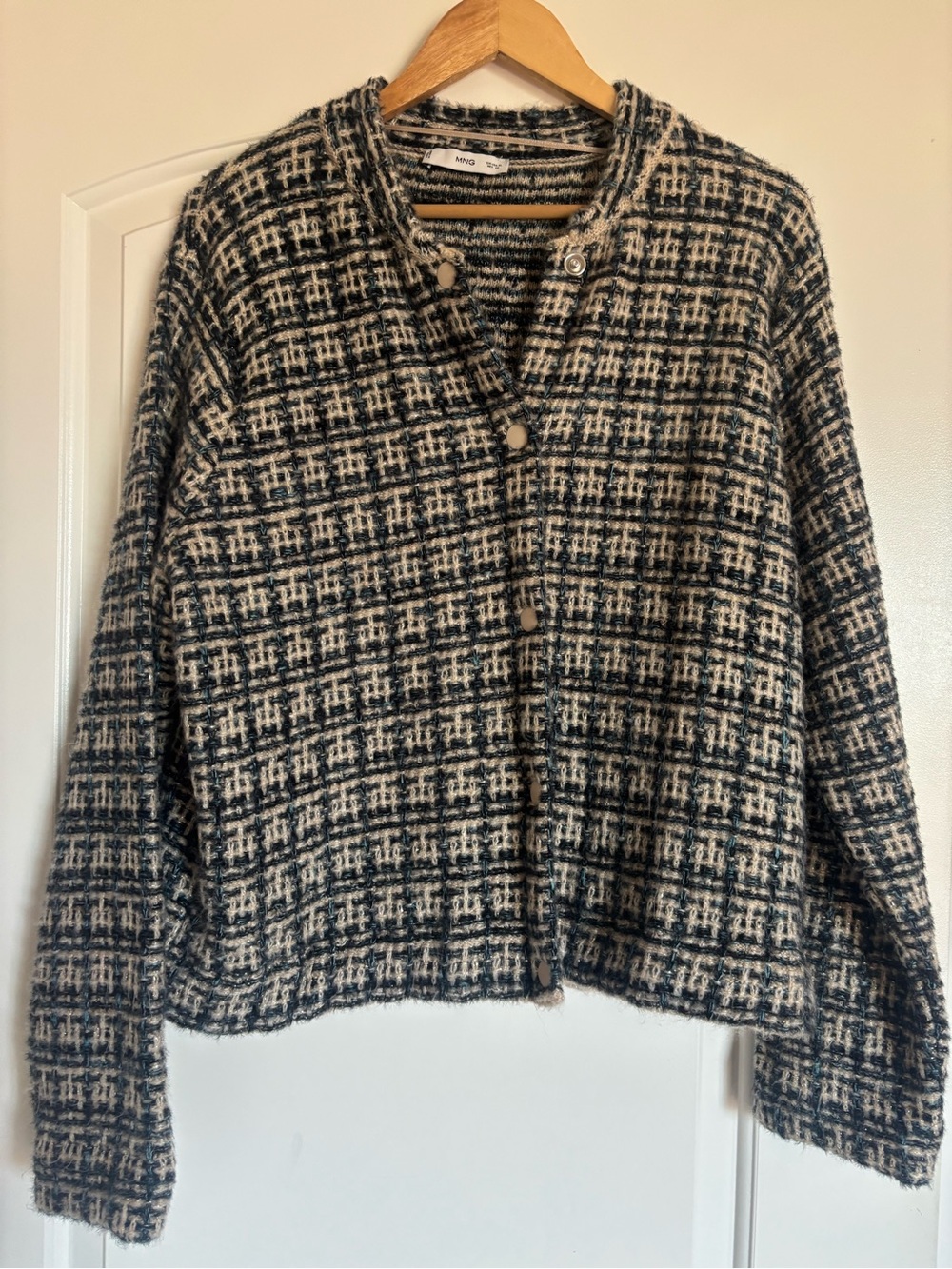 Mango tweed cardigan with gold thread. EUC, size XL (14)
